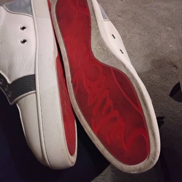 Christian Louboutin Mens Lace-up Tennis Shoes (red bottom),12, White w/Grey Sued main image 5